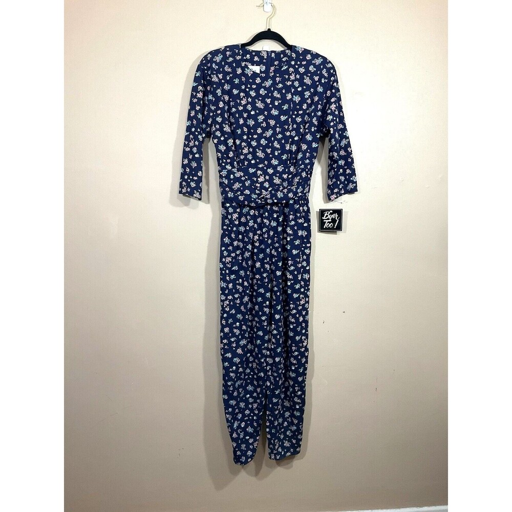 VTG Womens Floral Pant Jumpsuit M Blue 90s Cottagecore Coastal Prairie Party NWT